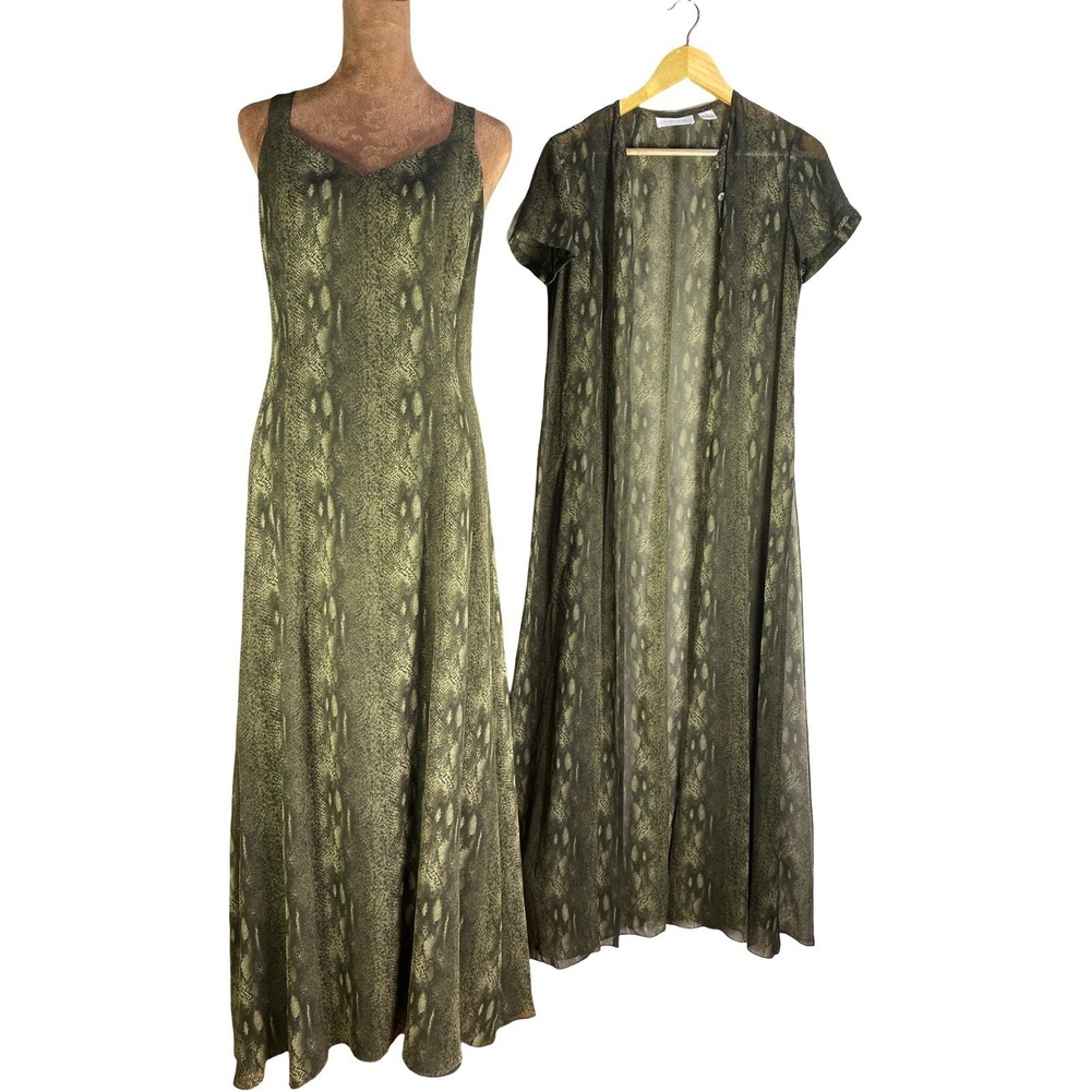 Vintage 100% Silk Dana Buchman Maxi Dress Duster 2pc Set Size 6 Quiet Luxury